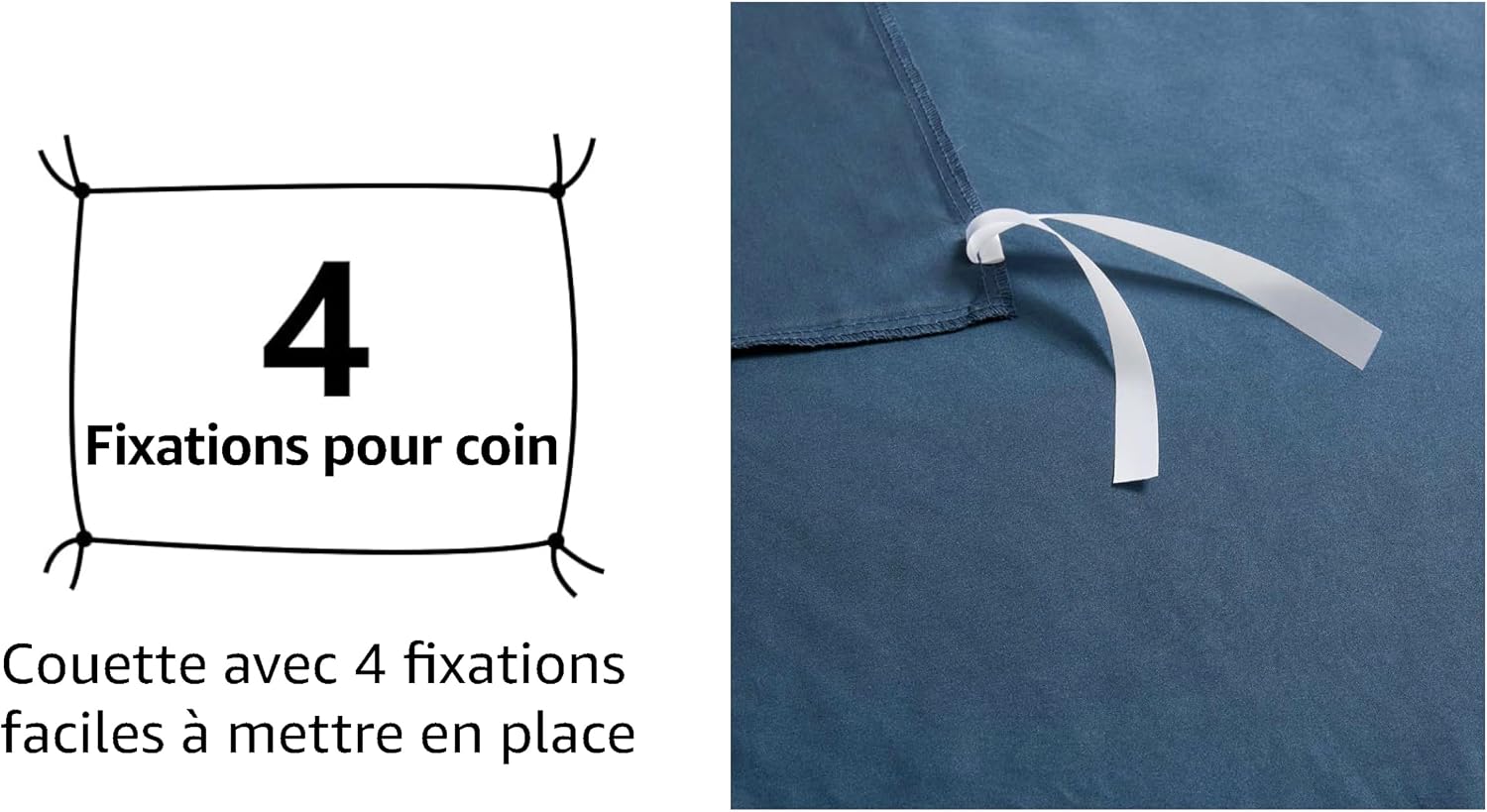 Thumbnail 2 de Parure de Lit Amazon Basics 1 Personne—Housse de Couette 135 x 200 cm + Taie 65 x 65 cm, Microfibre Bleu Marine Rayé