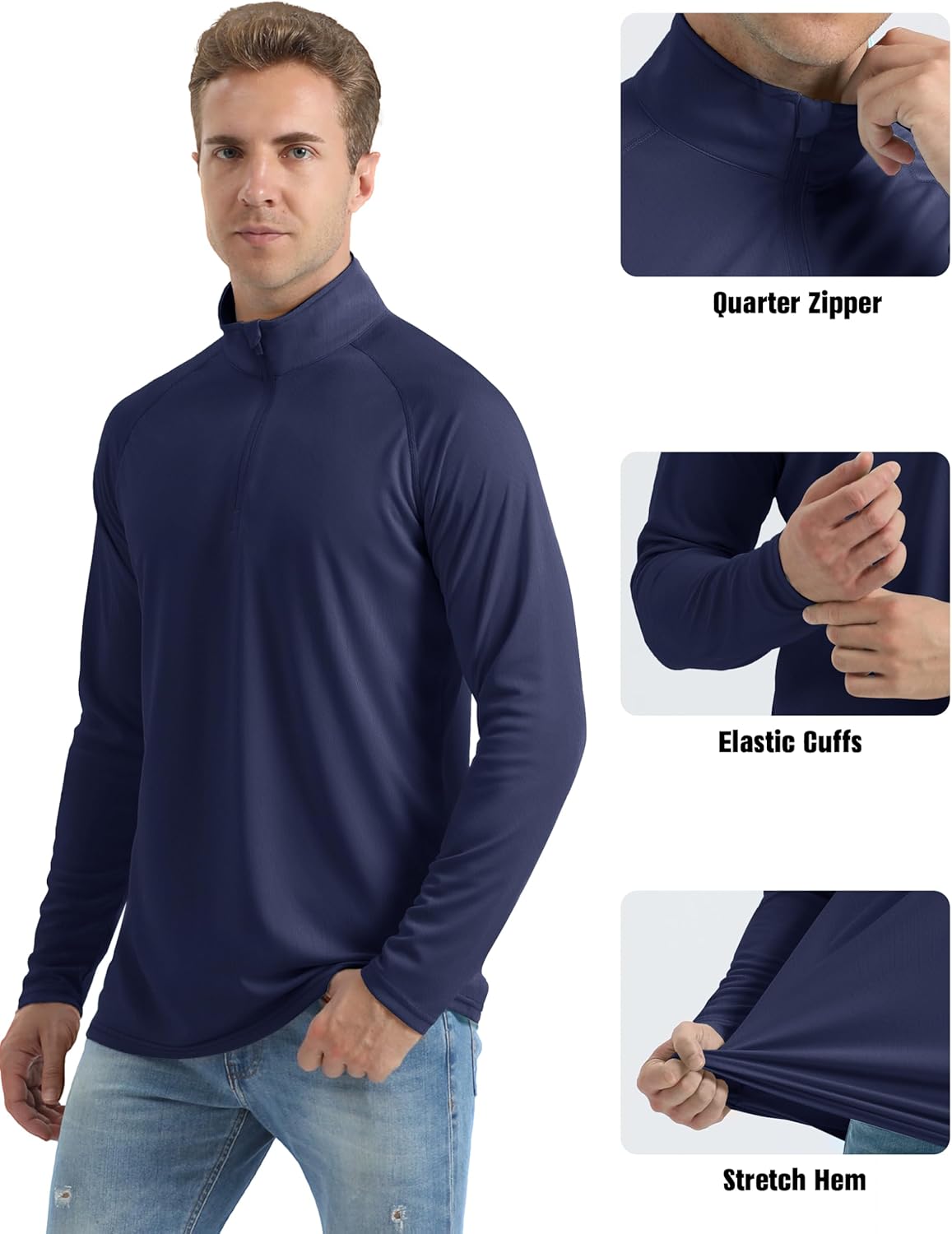 Detalle 2 de MAGCOMSEN Men’s Long Sleeve UPF 50+ Sun Shirt 1/4 Zip Rash Guard