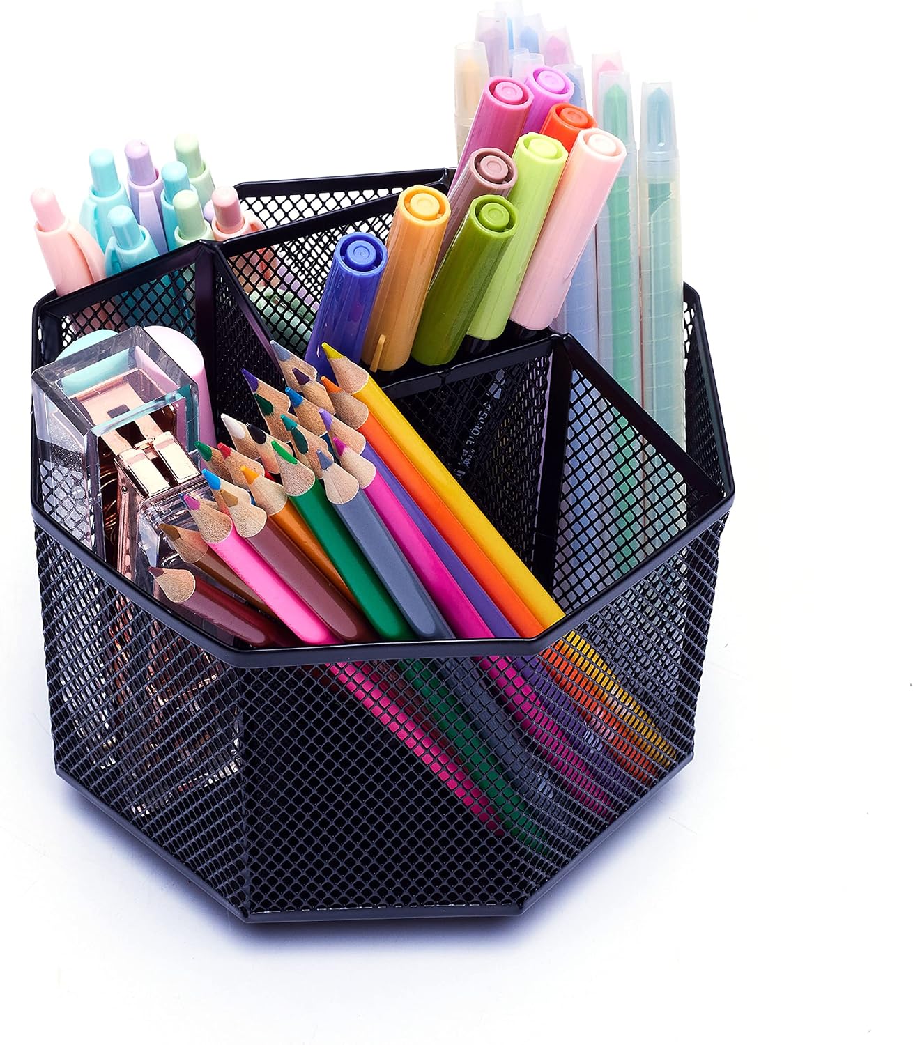 Detalle de EXERZ 360° Rotating Desk Organiser (Mesh Desk Tidy Caddy) with 5 Compartments