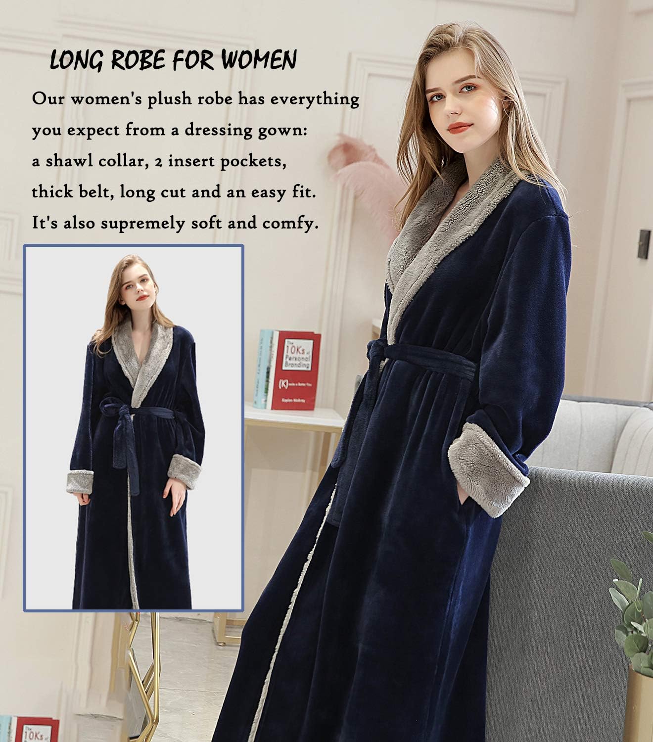 Detalle de CaiDieNu Robe De Chambre Femme Polaire Longue – Douceur et chaleur pour l’hiver