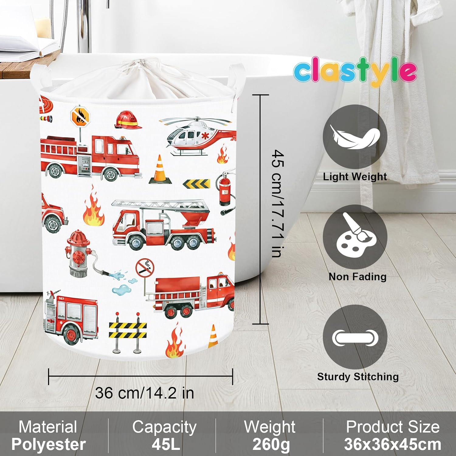 Thumbnail 5 de Clastyle Car Baby Laundry Hamper Collapsible Clothes Storage Basket (Fire Engine) 36 x 45 cm