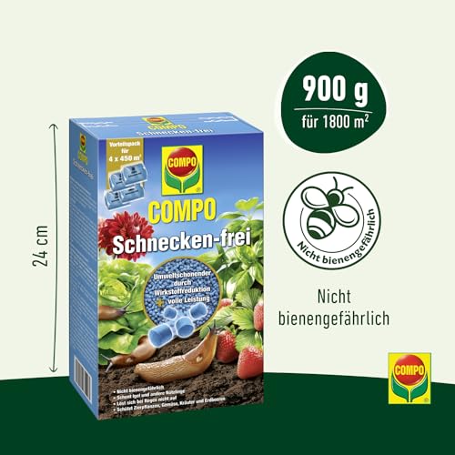 Detalle de COMPO Schnecken-frei Streugranulat – 4x225 g (900 g) gegen Nacktschnecken, regenfest, für bis zu 1800 m²