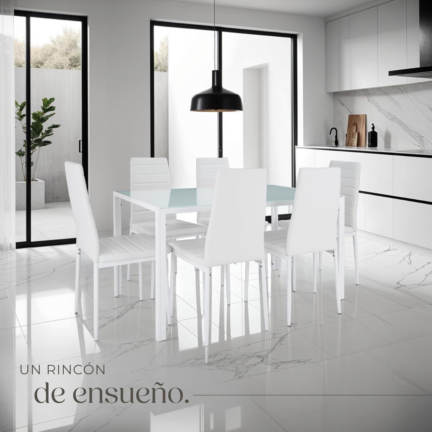 Thumbnail 6 de tectake® Conjunto de Mesa y 6 Sillas de comedor Blanco