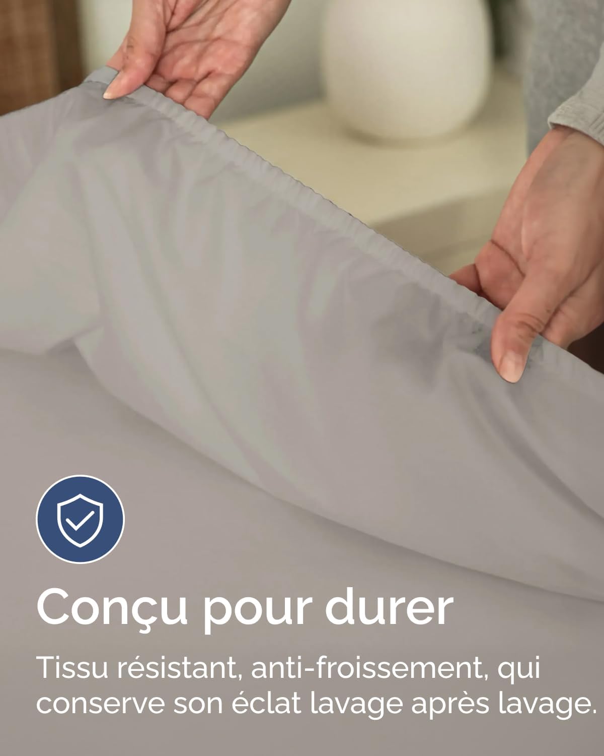 Detalle 2 de Drap-Housse 100x200 cm Bonnet 40 cm extra profond en microfibre poly brush gris clair – OEKO-TEX