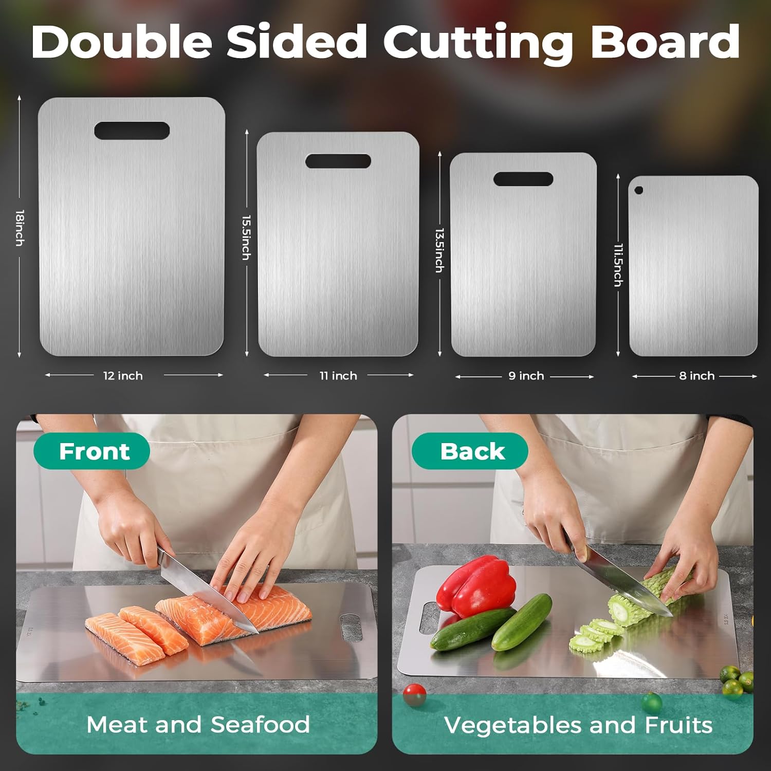 Thumbnail 4 de Katuchef Titanium Cutting Board (3-Piece S+L+XL) - Double-Sided 100% Titanium Food-Grade Board
