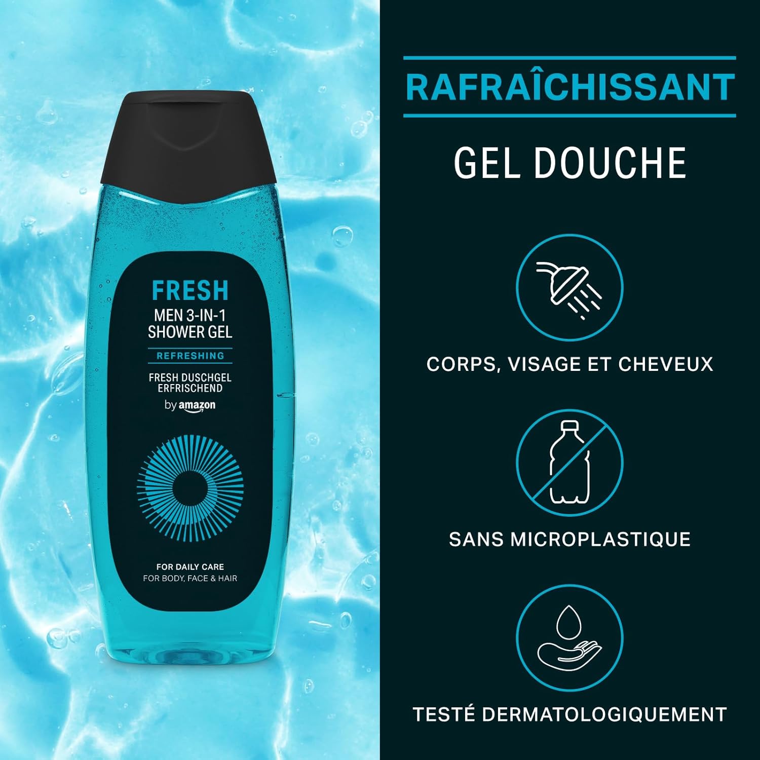 Detalle de by Amazon Gel douche Fraîcheur 3-en-1 pour homme — 2 × 500 ml