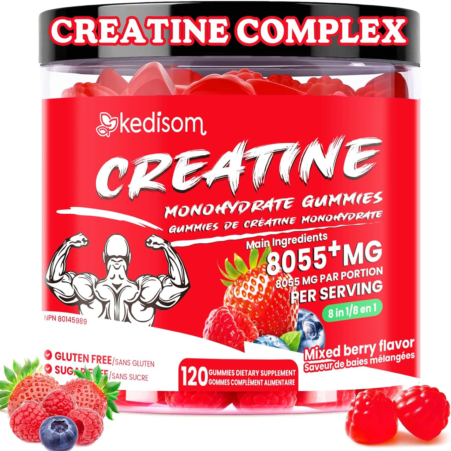 Detalle de KEDISOM Creatine Gummies, 8-in-1 Blend, Sugar-Free Mixed Berry, 120 Count