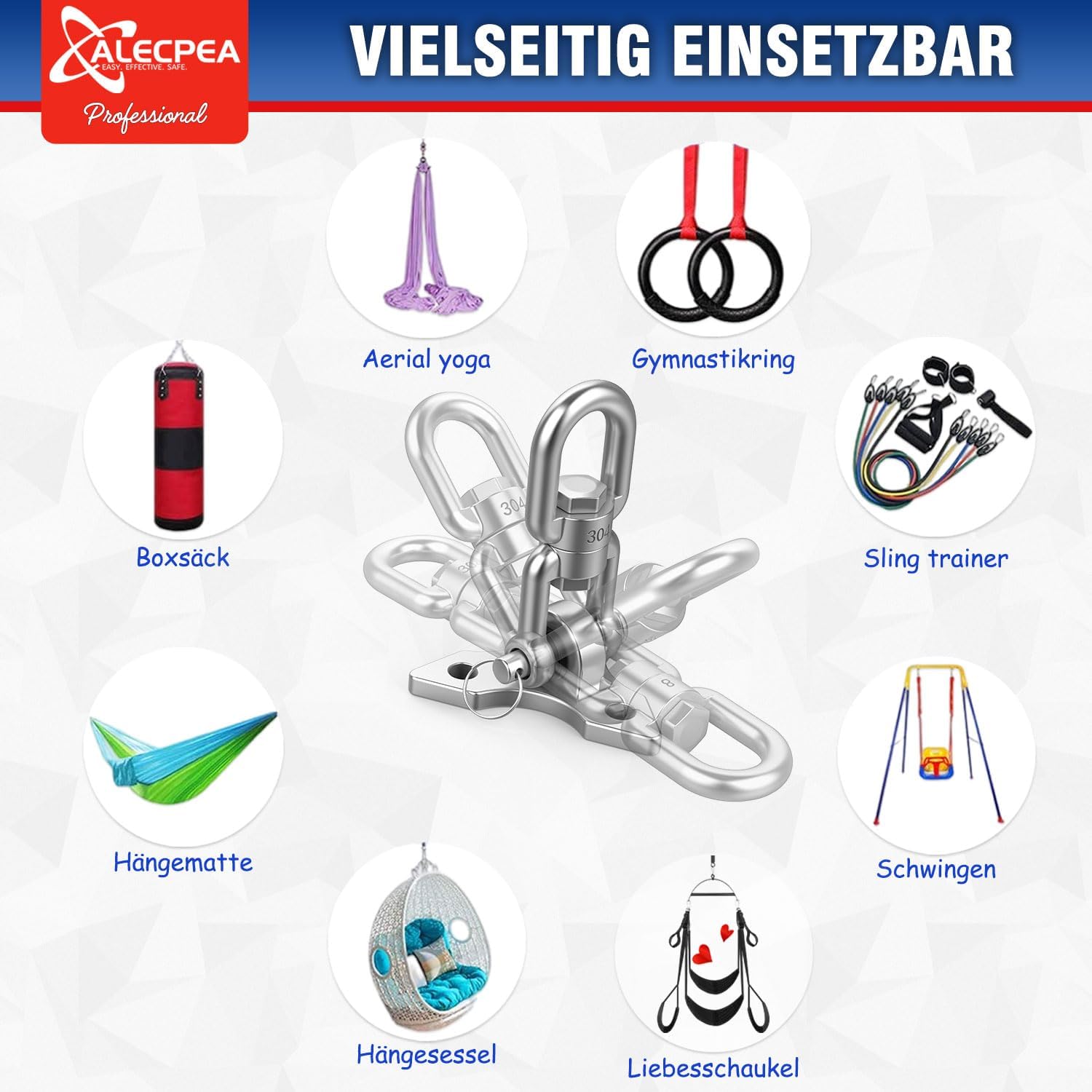 Thumbnail 3 de ALECPEA 360° Dreh-Deckenhaken für Schaukeln & Hängesessel – Tragfähigkeit 450 kg, Edelstahl