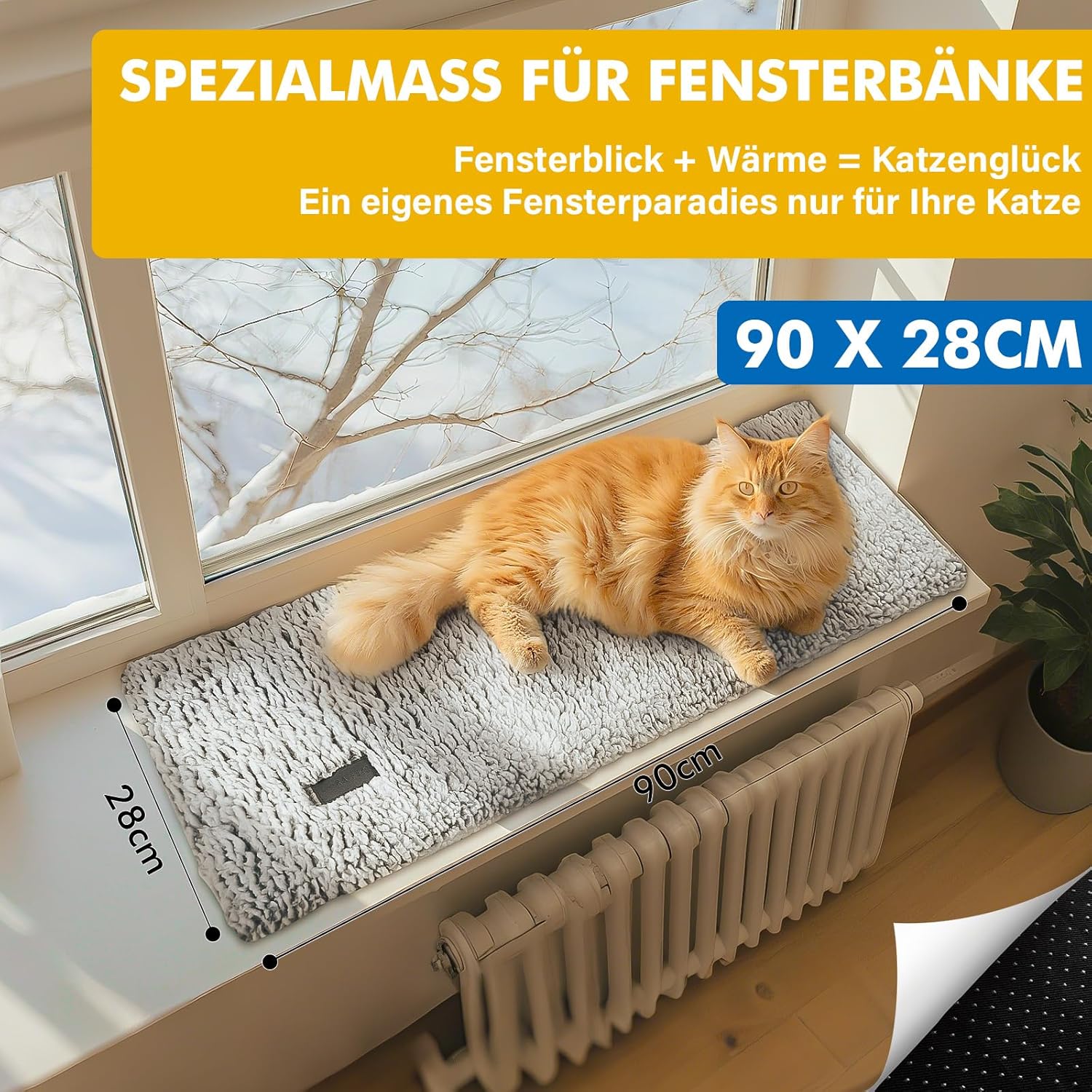 Detalle de Mora Pets Katzen Fensterliege: Selbstwärmende Katzendecke für Fensterbank, rutschfest, waschbar 90 x 28 cm
