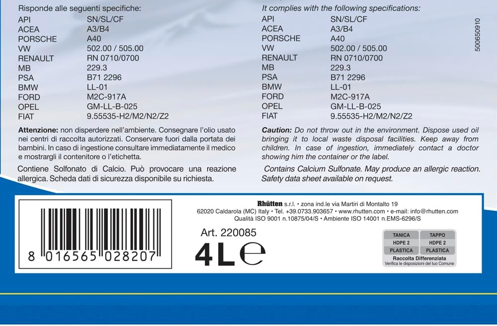 Detalle de Rhütten Olio 5W-40 4L