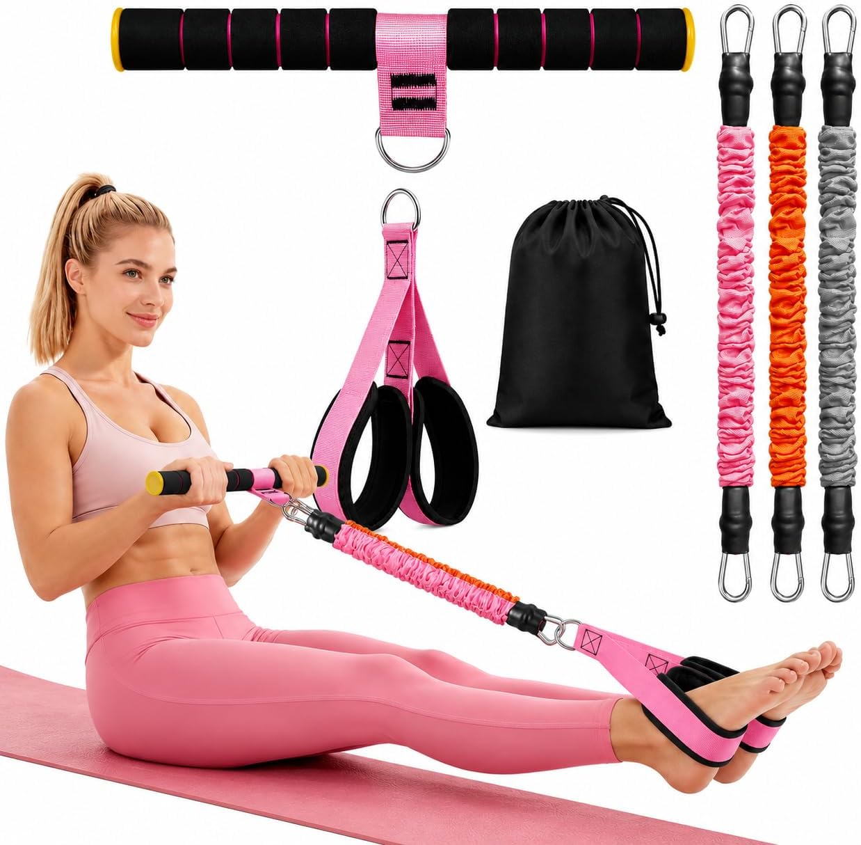 Detalle de 2026 Upgraded Pedal Resistance Bands with Handles – 3-Level Full Body Workout Set for Women