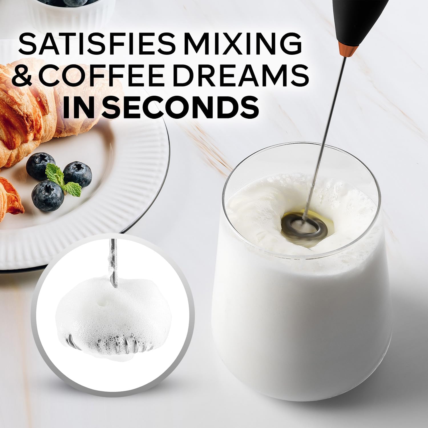 Thumbnail 1 de Zulay Kitchen Powerful Milk Frother Wand (Black Copper) with 4 AA Duracell Batteries