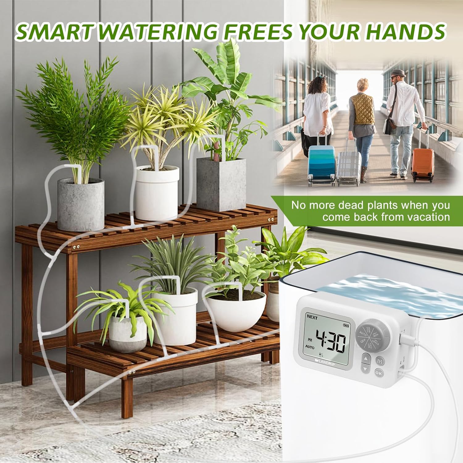 Thumbnail 5 de Landrip irrigazione automatica per vasi con timer LCD e programmazione (bianco)