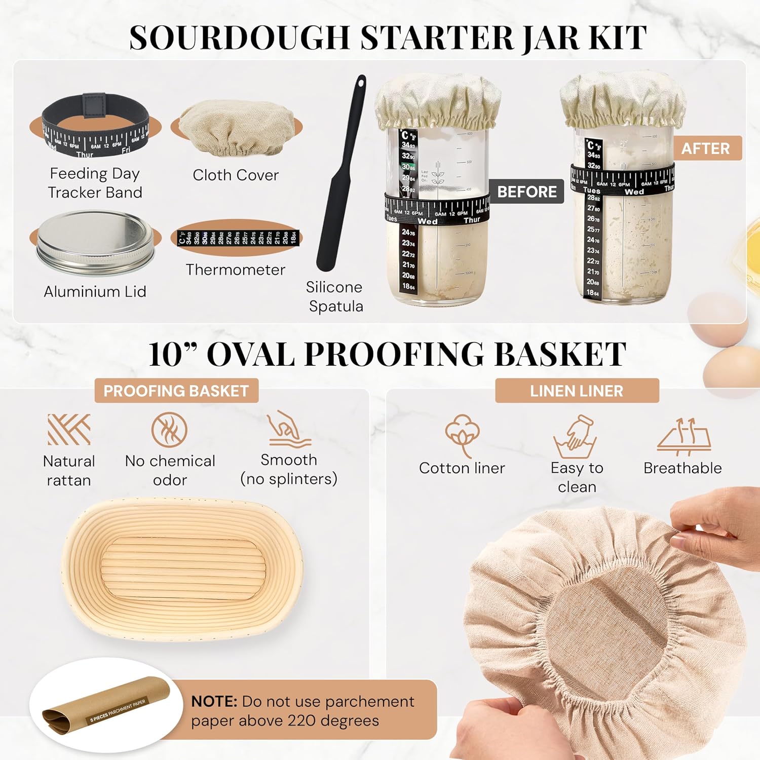 Detalle 2 de Mirafolk Sourdough Starter Kit 10in proofing basket