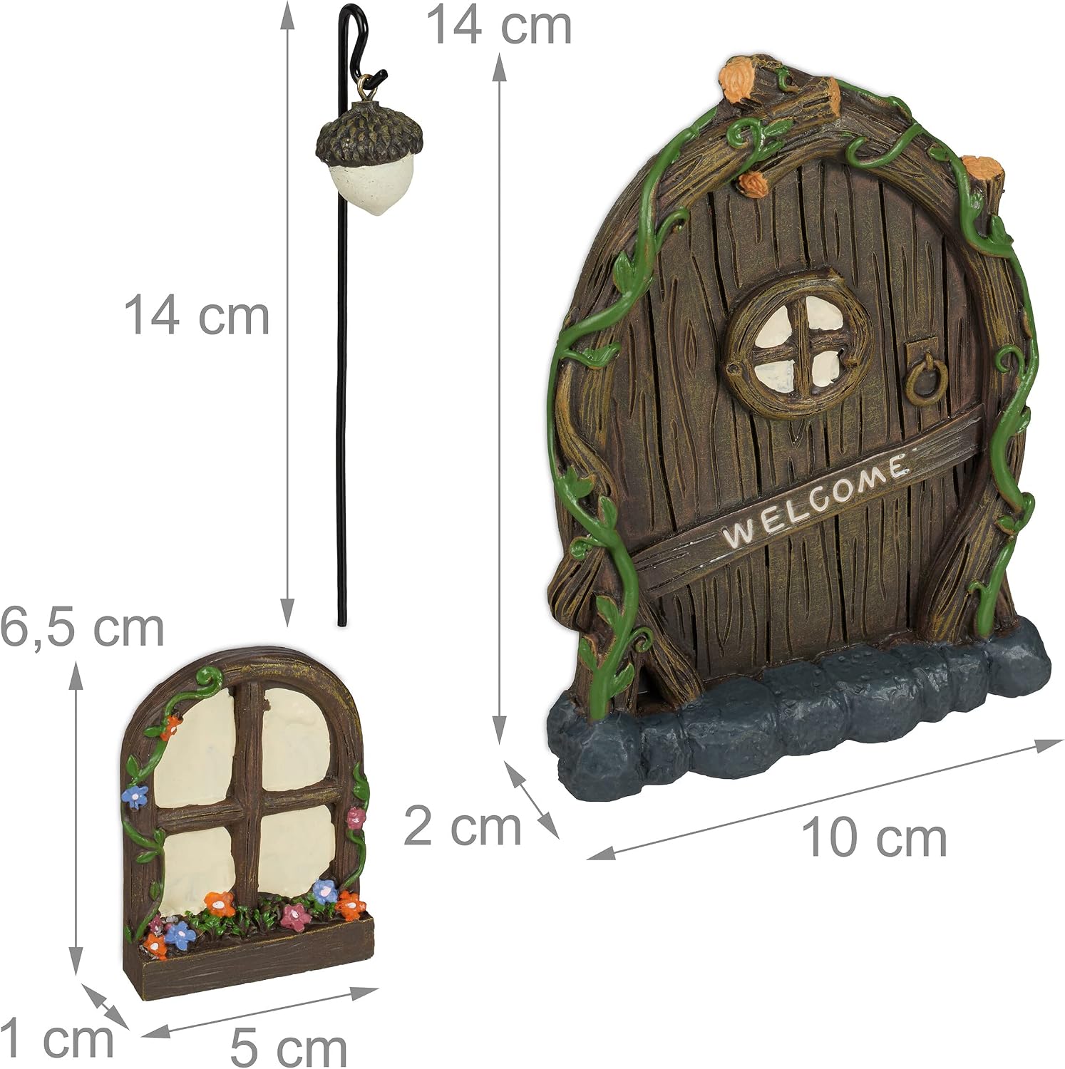 Detalle 2 de Relaxdays Fairy Welcome Set garden decoration with door, two windows and lantern