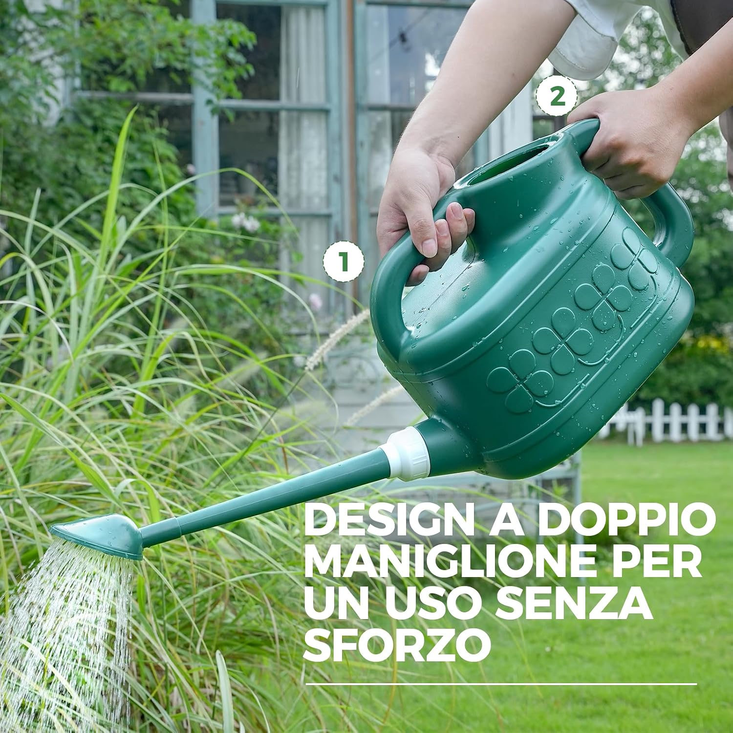 Detalle de Bamworld Annaffiatoio per Piante da Interno 2 Galloni: Beccuccio Lungo, Antigoccia e Design Ergonomico