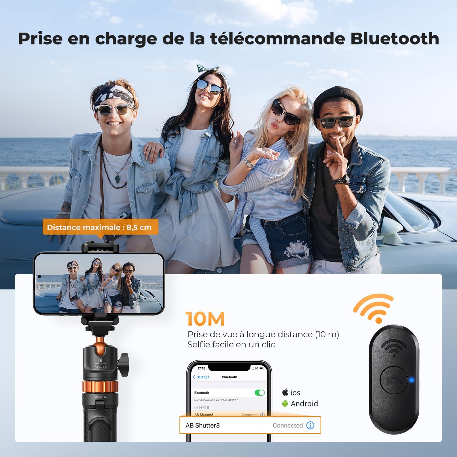Thumbnail 4 de K&F CONCEPT Trepied Smartphone et Appareil Photo 159 cm 2-en-1 avec perche à selfie et télécommande Bluetooth
