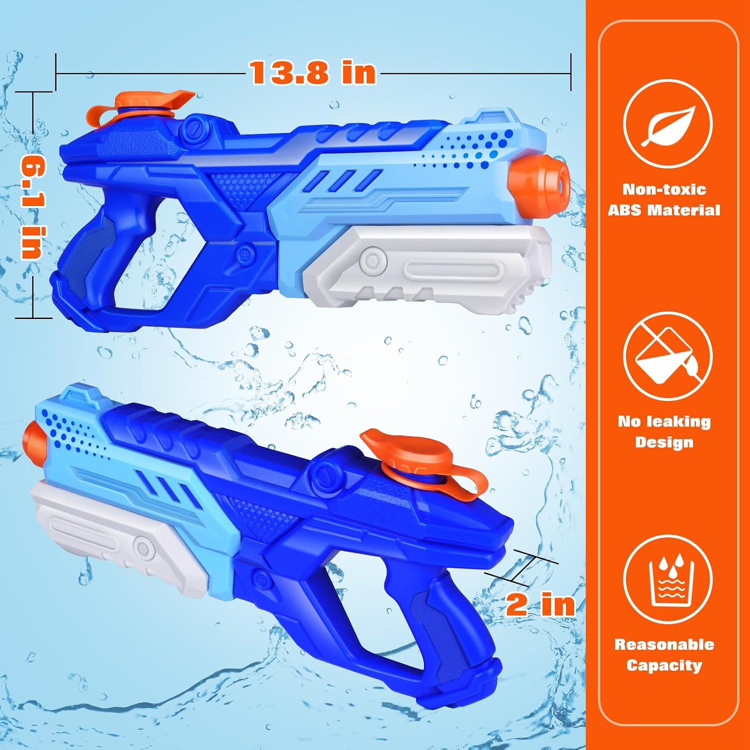 Detalle de Quanquer 3 Pack Water Guns for Kids & Adults – 600cc High Capacity Soaker Blaster (Blue)