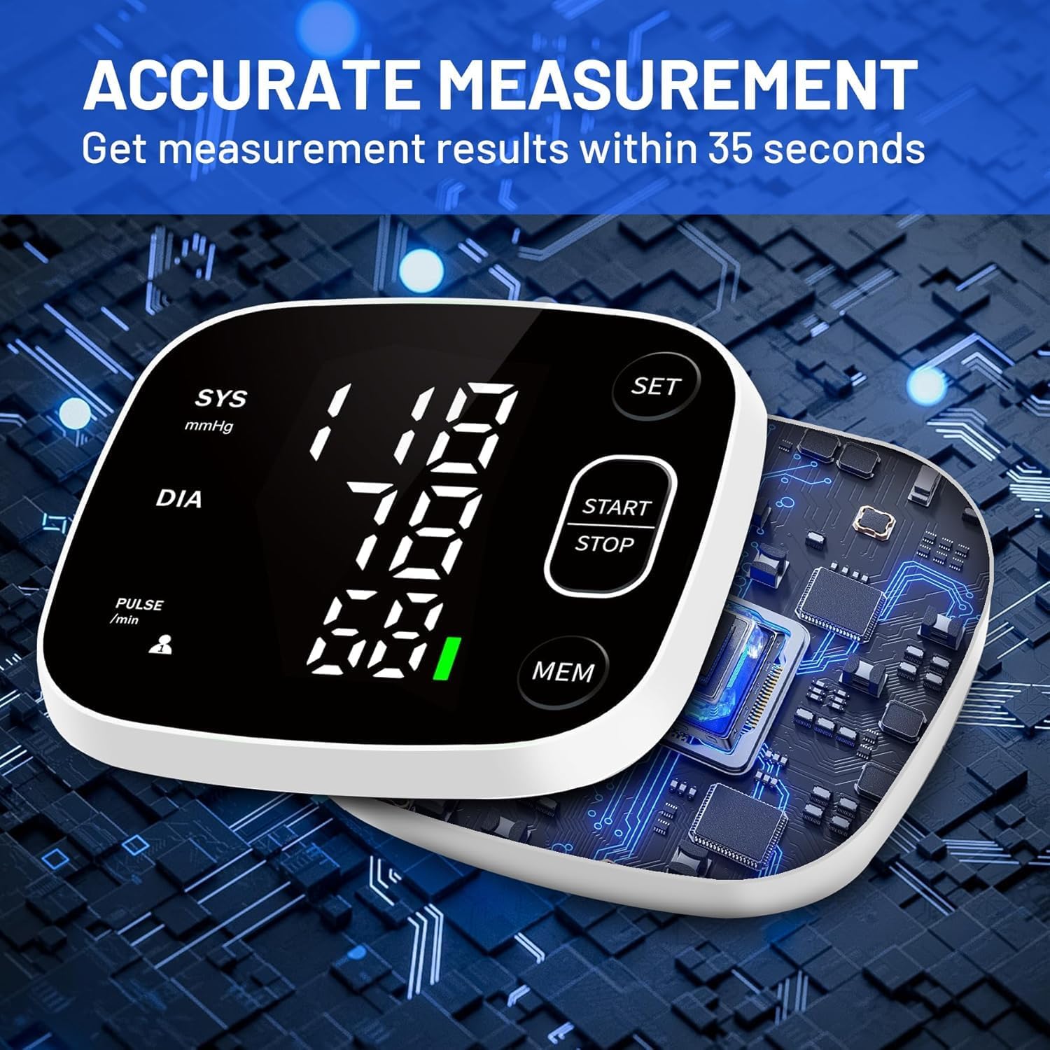 Thumbnail 2 de Blood Pressure Monitors Rechargeable Digital Wrist Blood Pressure Machine for Home Use with Voice Broadcast and 240 Memory