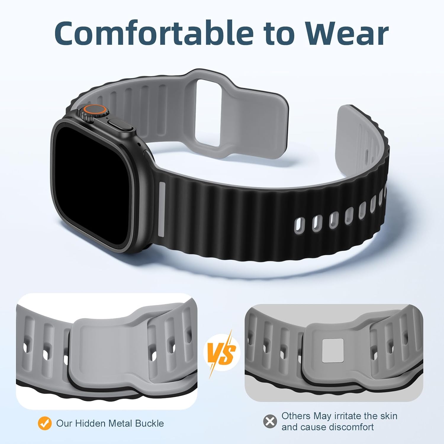 Detalle 2 de Mastten Sports Strap for Apple Watch (waterproof, breathable silicone) – 44mm/45mm/46mm/49mm/42mm