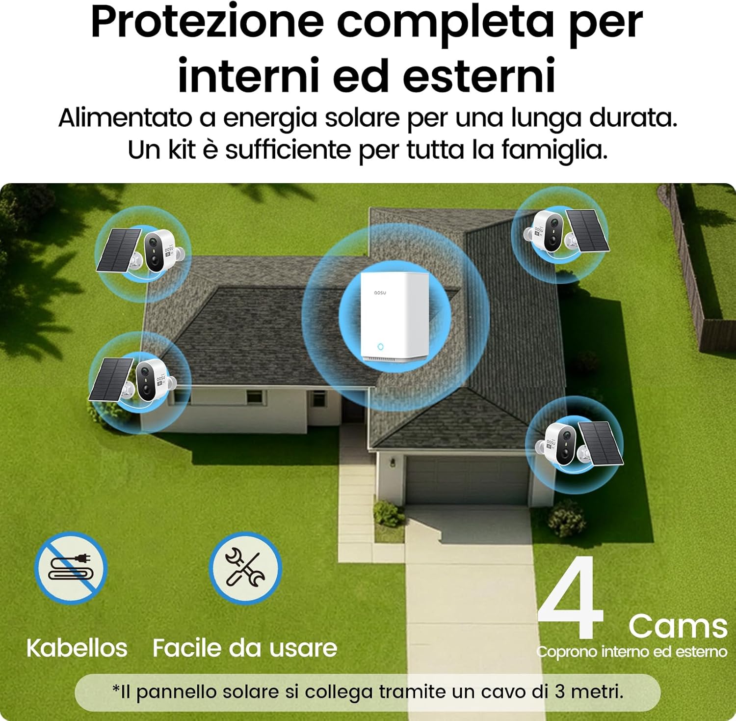Thumbnail 2 de aosu Cámara di Vigilanza 2K Exterior Solare Kit 4 Telecamere con Aosubase 2.0 – 32GB, Battery Wireless e PIR