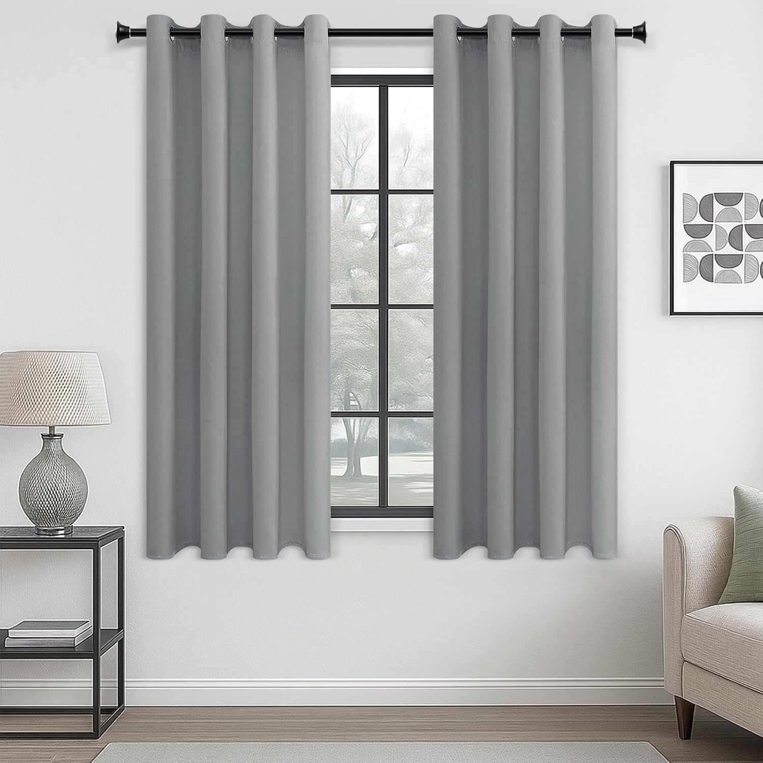 Detalle de MRTREES Light Grey Blackout Curtains (54 Drop) – 2 Eyelet Panels, Thermal for Bedroom & Living Room