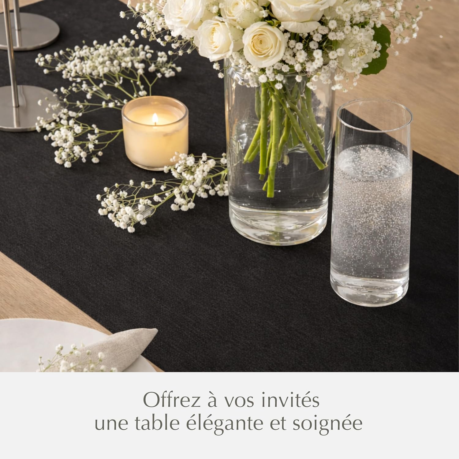 Thumbnail 6 de Twinzee Chemin de Table Noir Non Tissé 30 cm x 25 m – Déco de table élégante pour tous vos événements