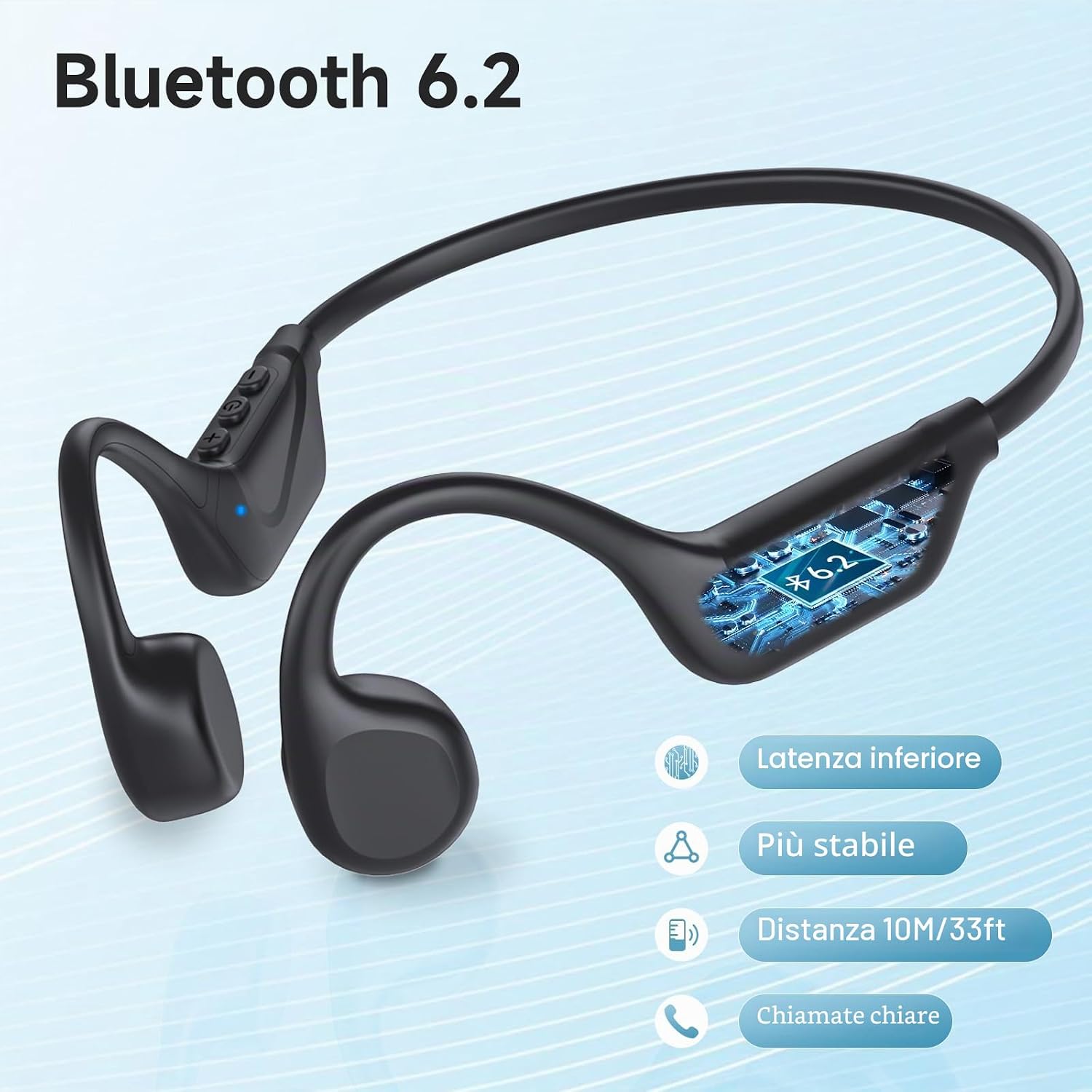 Detalle de IFECCO Cuffie Conduzione Ossea X25: audio via ossa, Bluetooth 5.4 e IPX5 per sportivi
