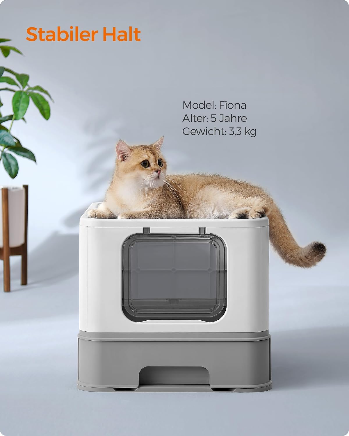 Thumbnail 6 de Feandrea Katzentoilette mit Deckel, ausziehbares Tablett und Schaufel – ideal für große Katzen bis 15 kg