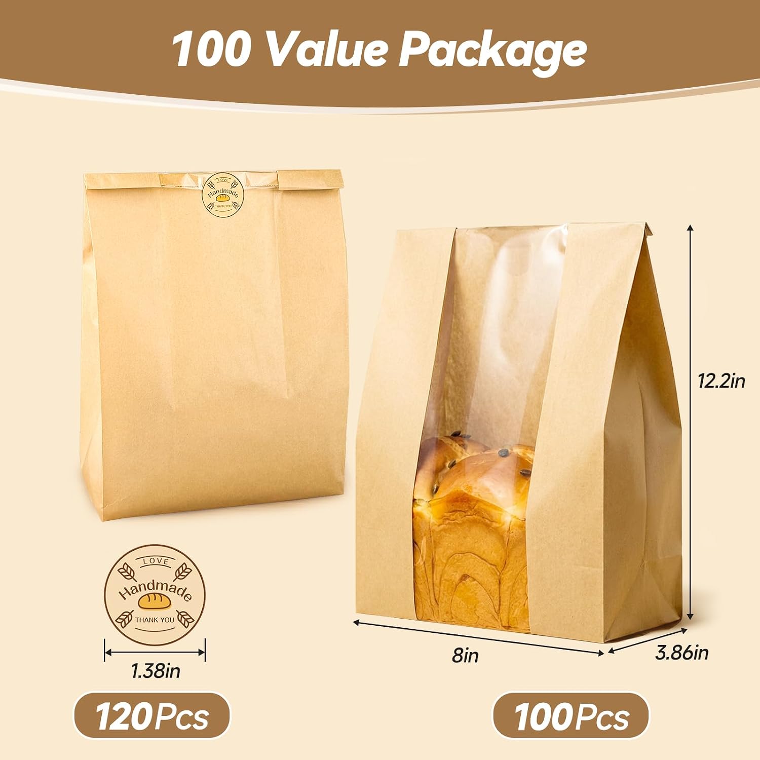 Detalle de Tripho 100 Pcs Bread Bags with Clear Window and 120 Stickers for Homemade Bread