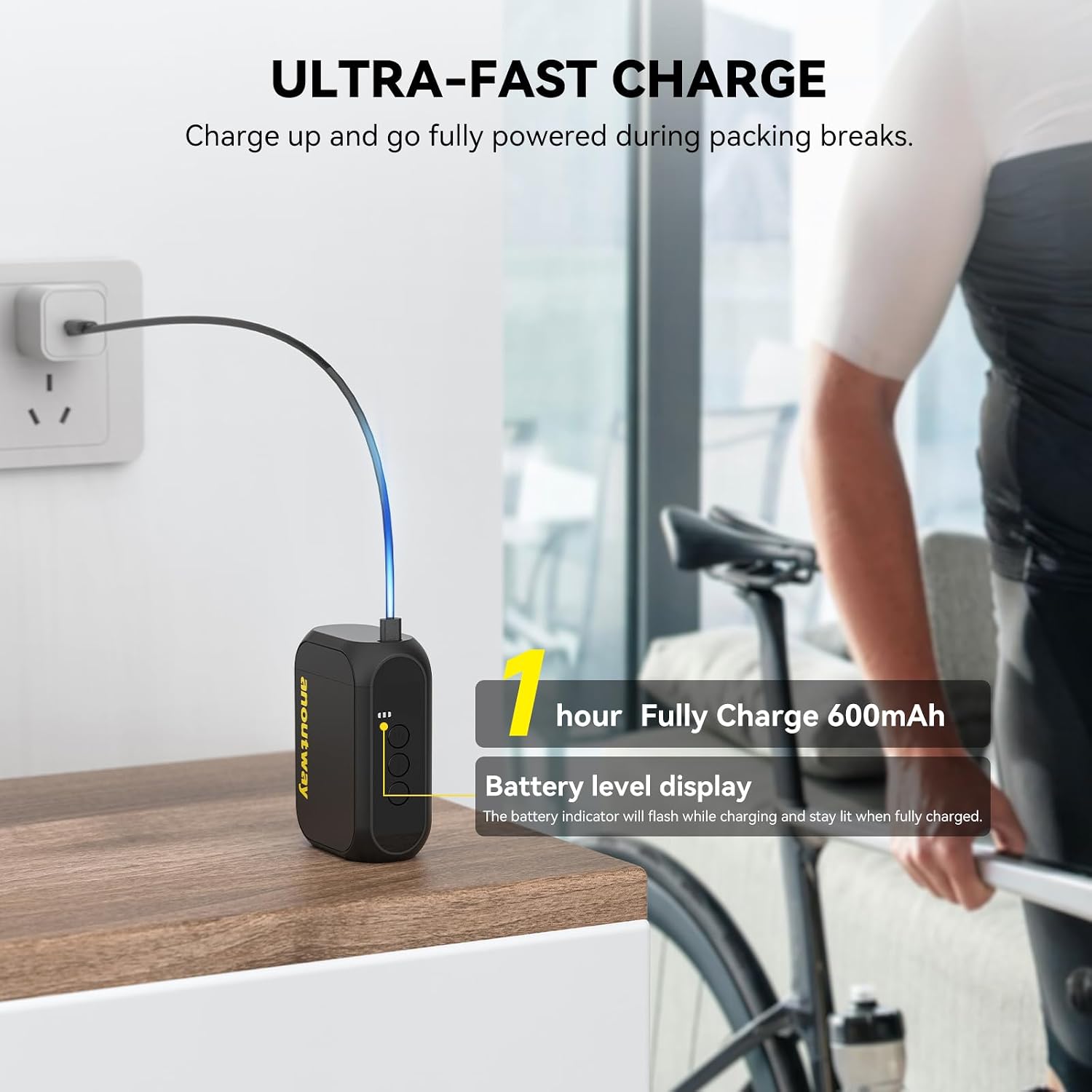 Detalle de Anoutway Tiny E-Pump: pompa per bicicletta portatile con spegnimento automatico e manometro LED