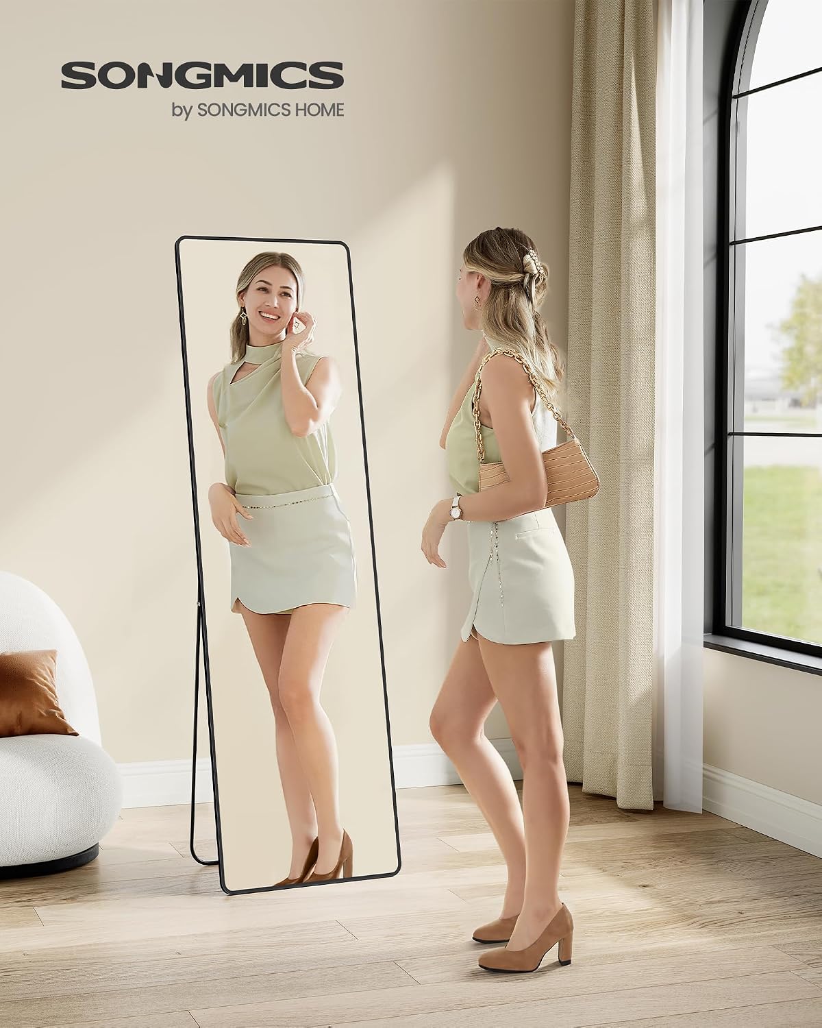 Detalle de SONGMICS BERIT LFM030B01 Full-Length Mirror, 160 x 50 cm, Matte Black