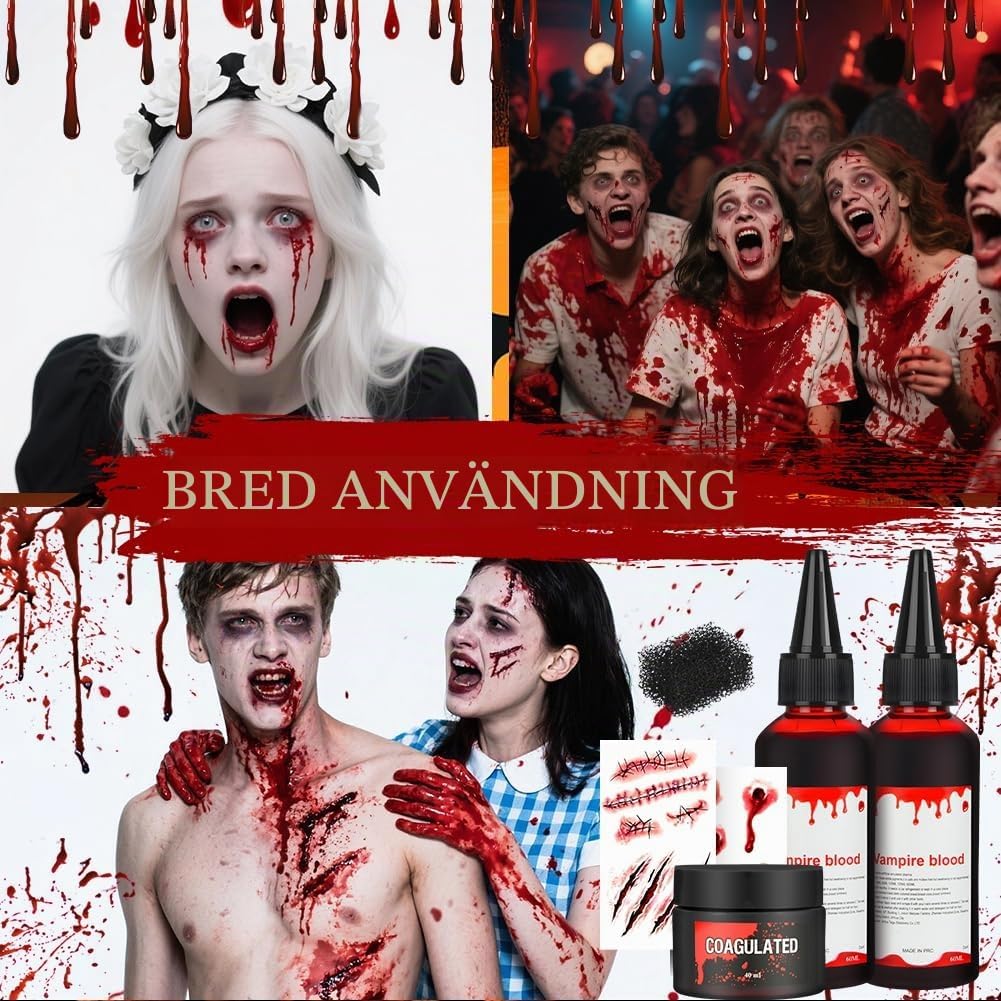 Thumbnail 6 de Alaoo 5101302 konstblod, set om 6 för Halloween, SFX och teatersmink