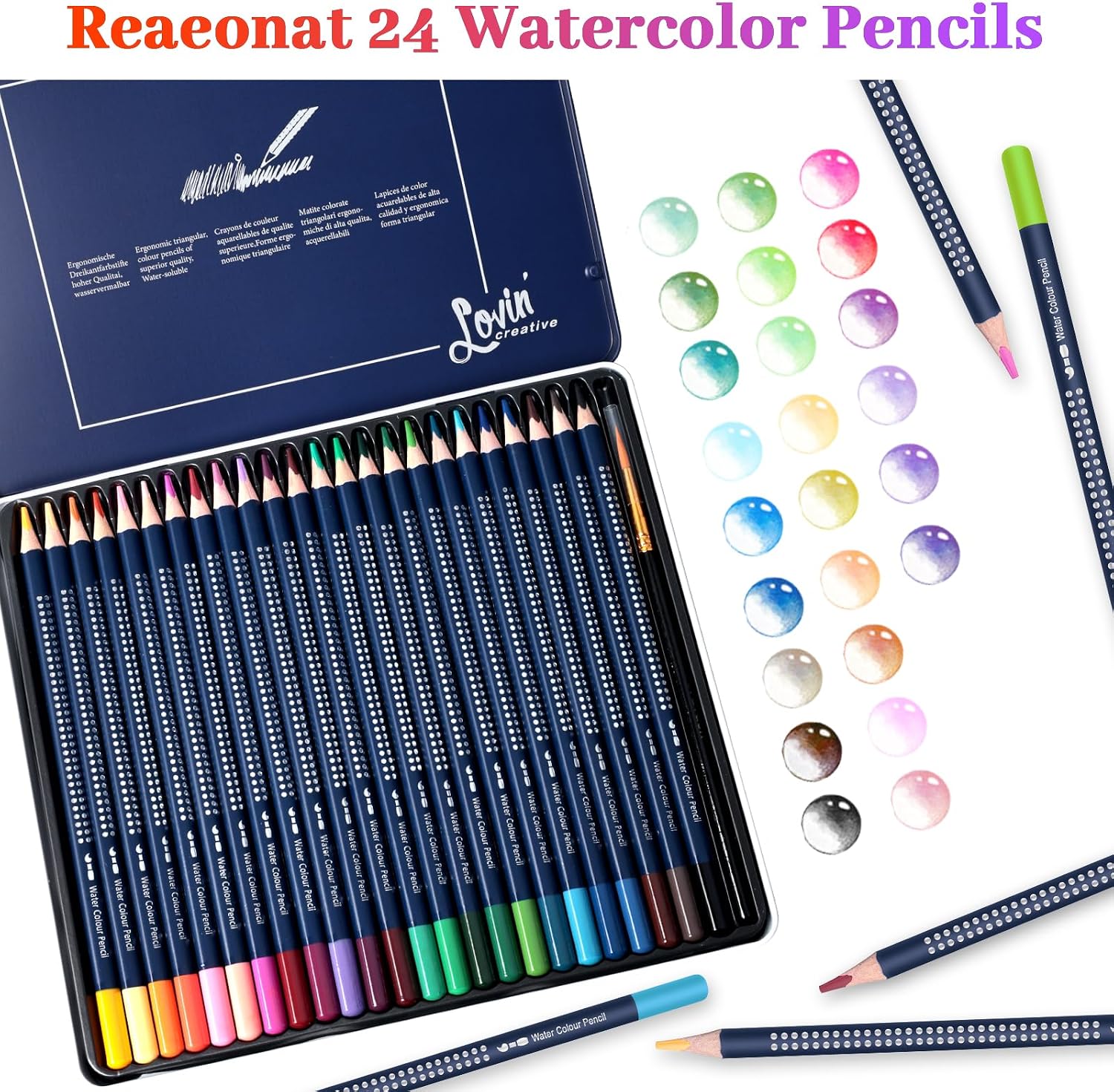Detalle de Reaeonat Watercolour Pencils 24 Colour Set in Tin Box – A Practical Choice for Beginners and Everyday Artists