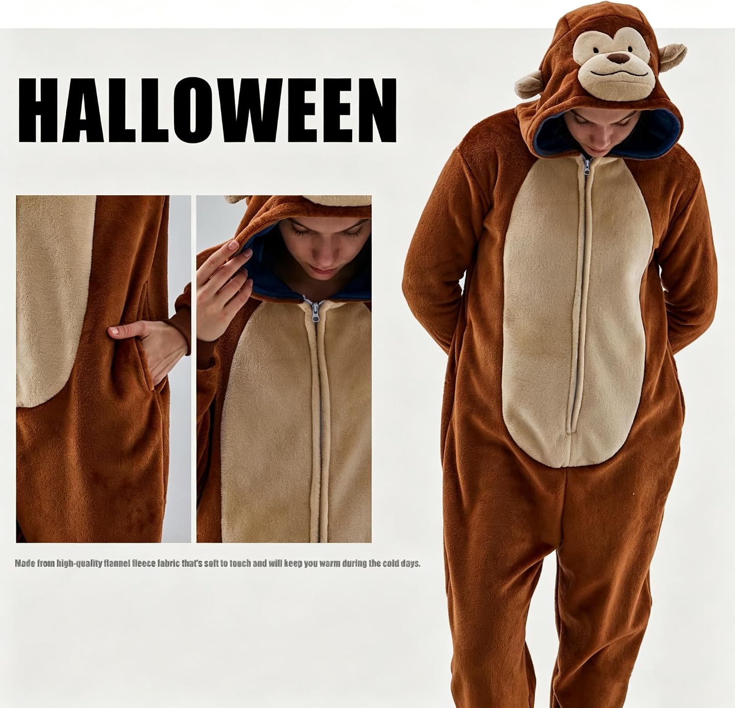 Thumbnail 4 de JUOLOET Unisex Adult Animal Onesie Pajamas with Hood and Side Pockets