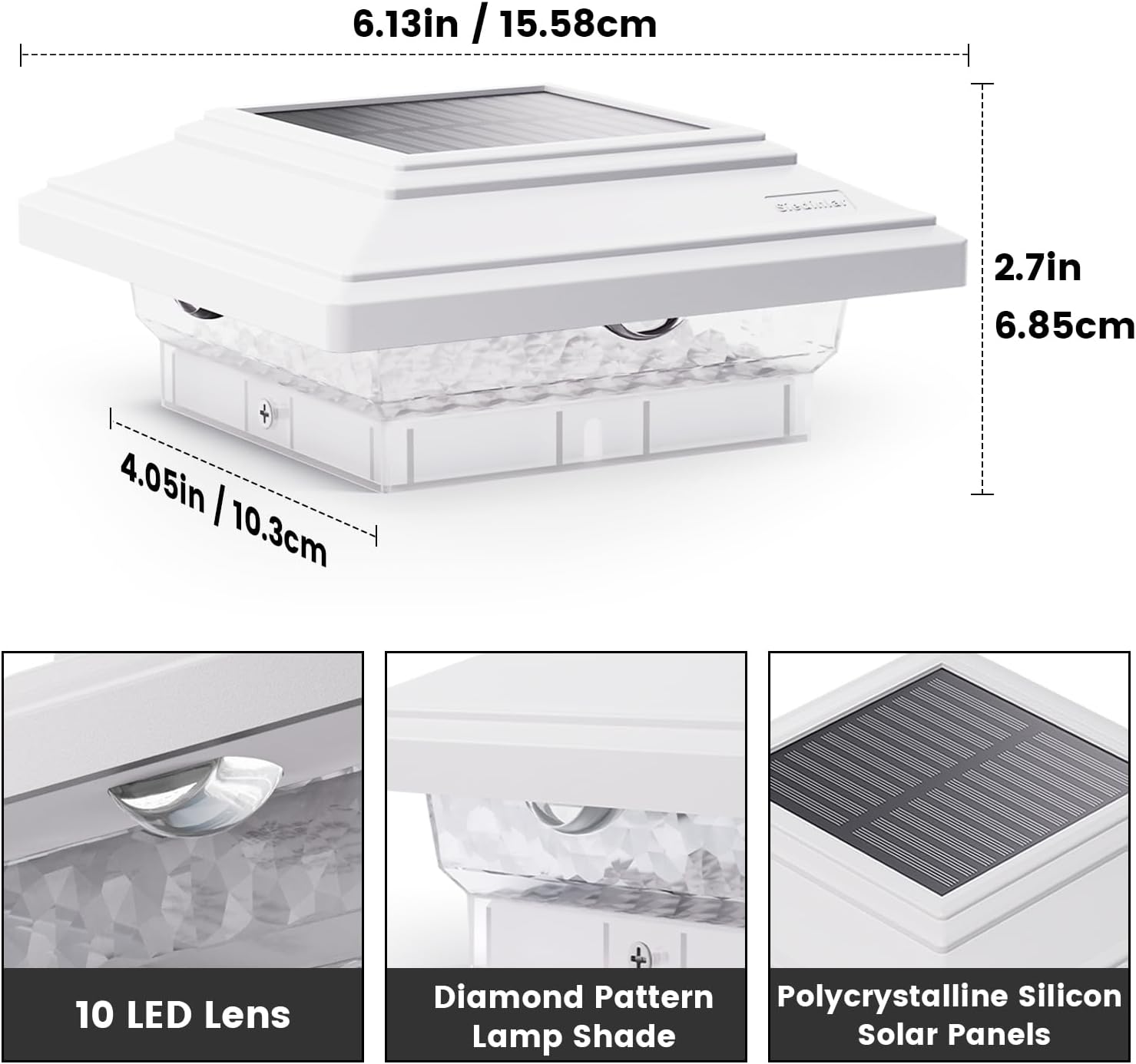 Thumbnail 1 de Siedinlar Solar Post Lights Outdoor IP44 (2 Colour Modes) – 2 Pack for 4x4 Fence, Deck, Patio