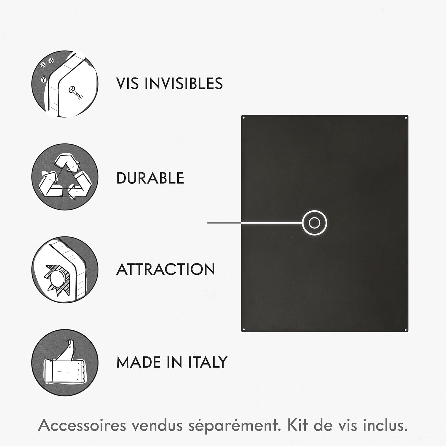 Detalle 2 de KalaMitica Tableau Magnétique Mural en Acier – Tableau noir anthracite 56x38 cm