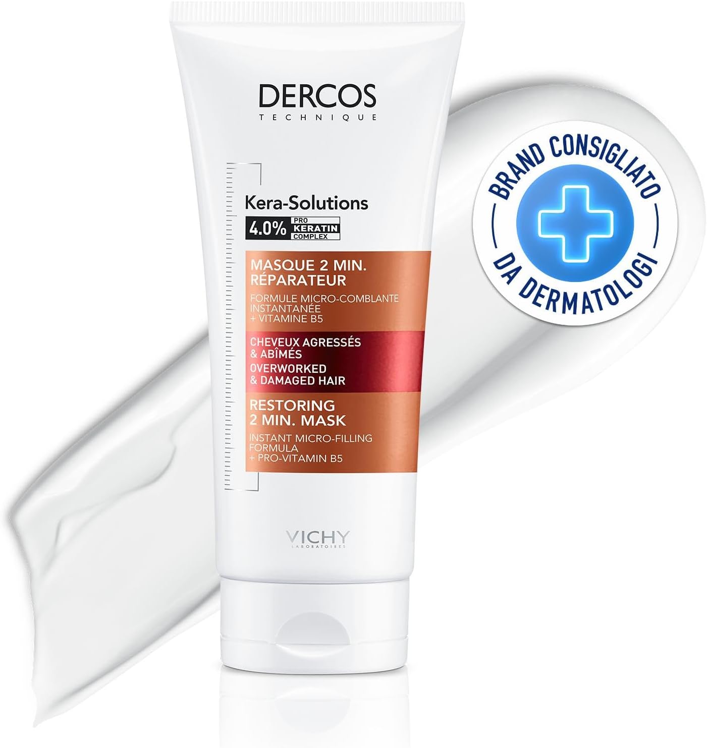 Detalle de Vichy Dercos maschera riparatrice per cuoio capelluto sensibile con tecnologia Micro-Filling e Pro-Keratin Complex, 250 ml
