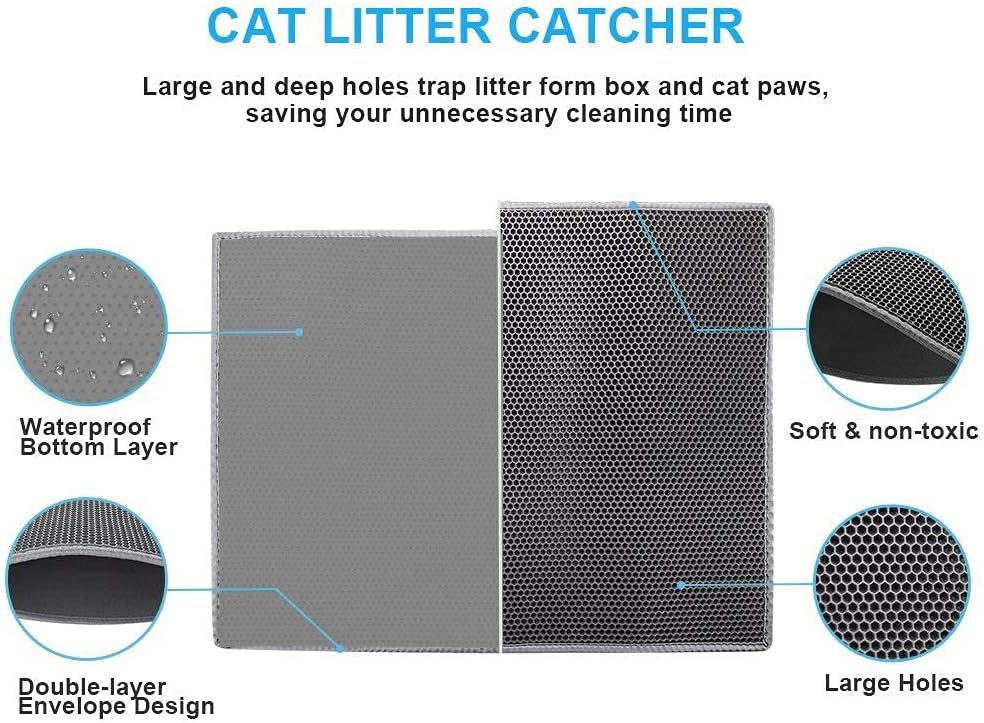Detalle de Pieviev extra large double-layer honeycomb cat litter tray mat (89 x 61cm) in grey EVA