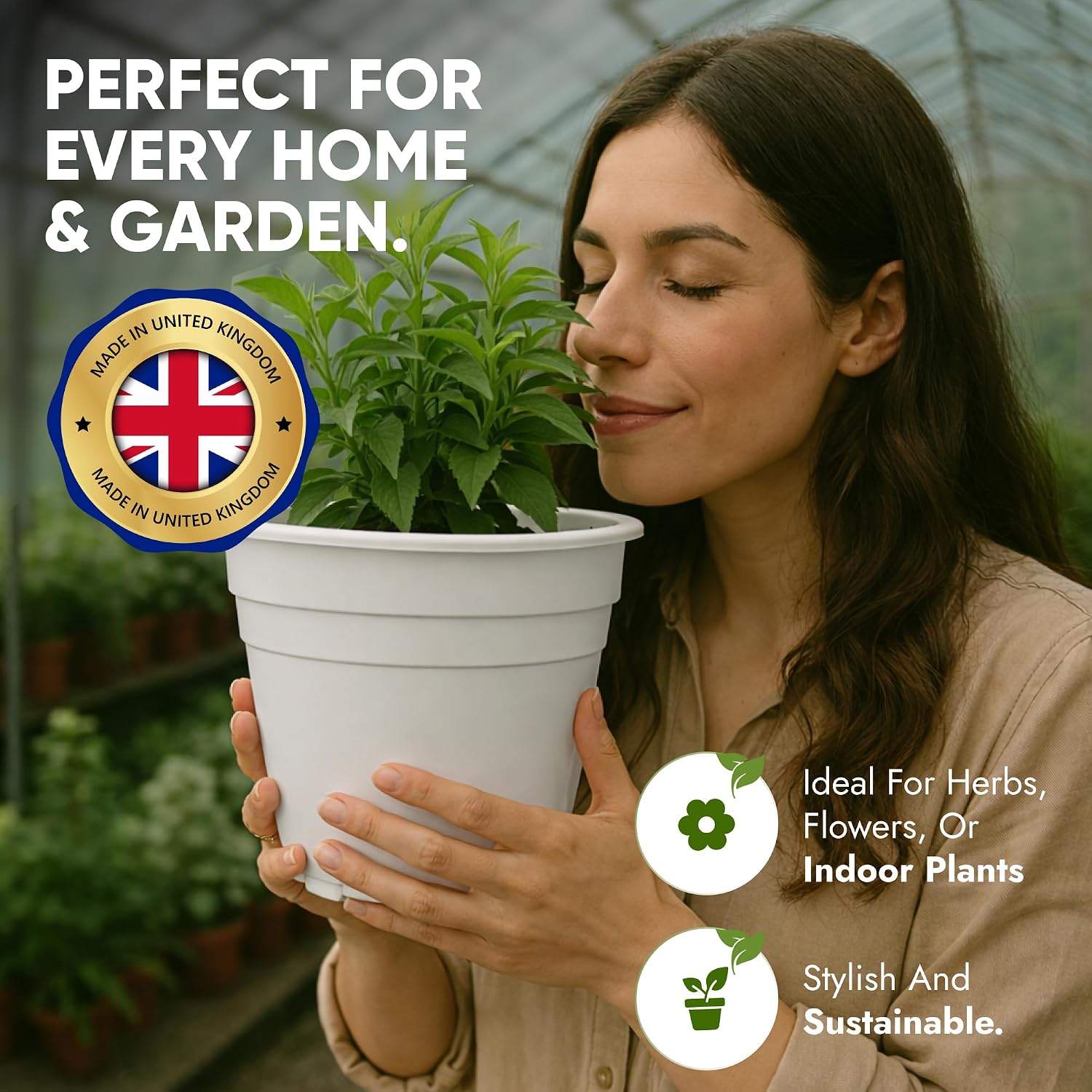 Thumbnail 6 de Happy Pots ECO 12.5cm Gloss White – Pack of 5 Premium Reusable Plant Pots