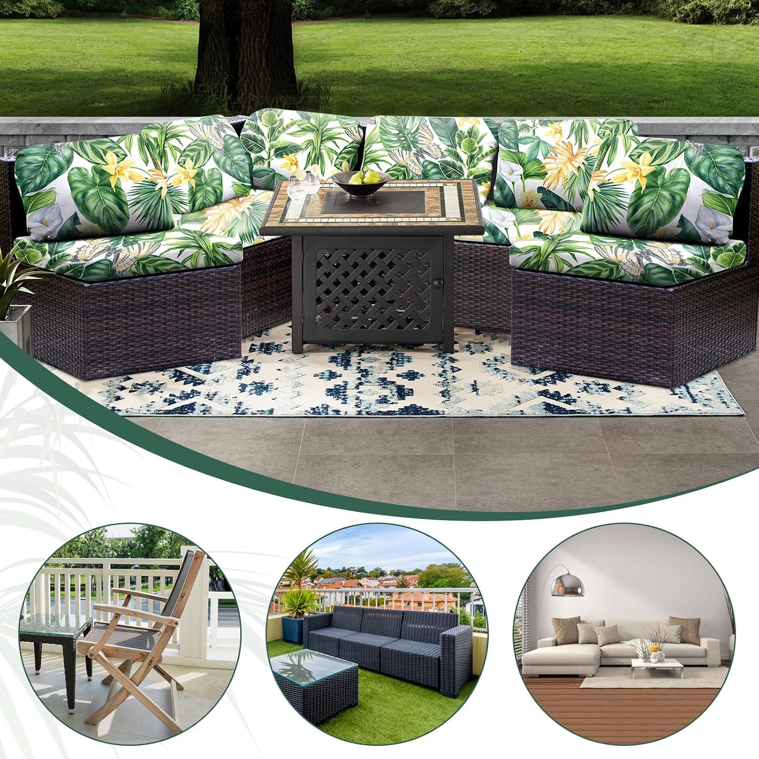 Thumbnail 4 de LiveGo Patio Stretch Sofa Cushion Cover (8-pack) – Outdoor replacement slipcovers with soft elastic fit, Green Leaves