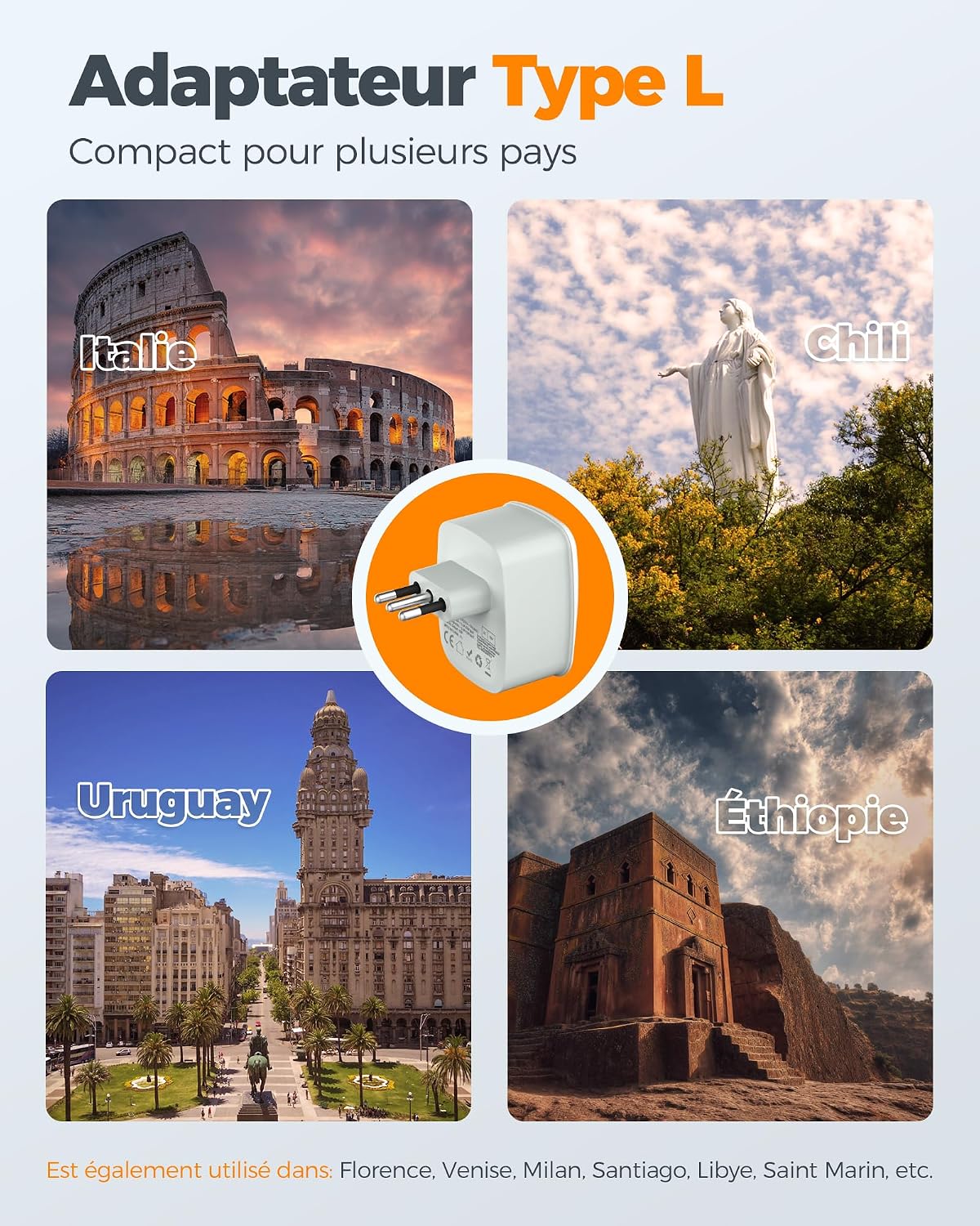 Thumbnail 1 de Adaptateur Prise Italienne TESSAN 3 en 1 pour France – USB-C et USB-A, Type L