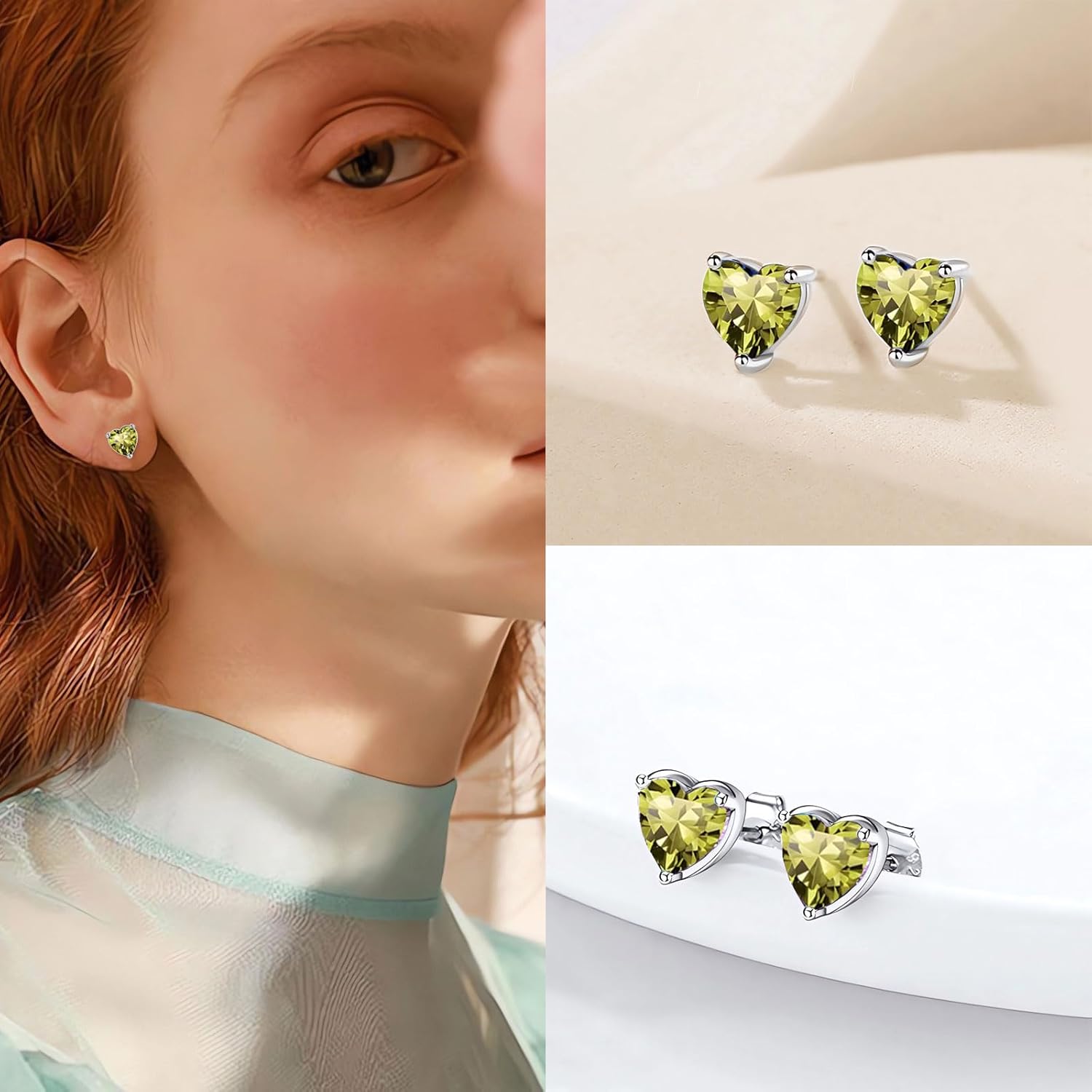 Thumbnail 2 de Zolkamery 925 Sterling Silver Heart Birthstone Stud Earrings (6mm) with Cubic Zirconia