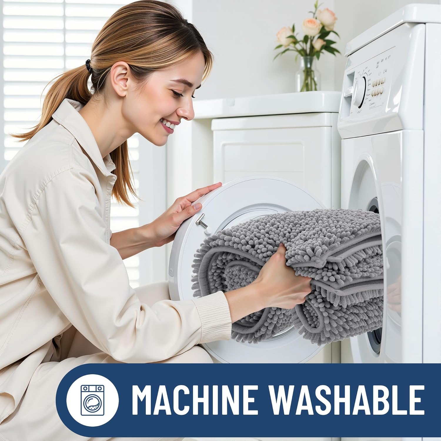 Thumbnail 5 de smiry Luxury Chenille Bathroom Rug 24x16 in Grey — extra soft, absorbent, machine washable bath mat