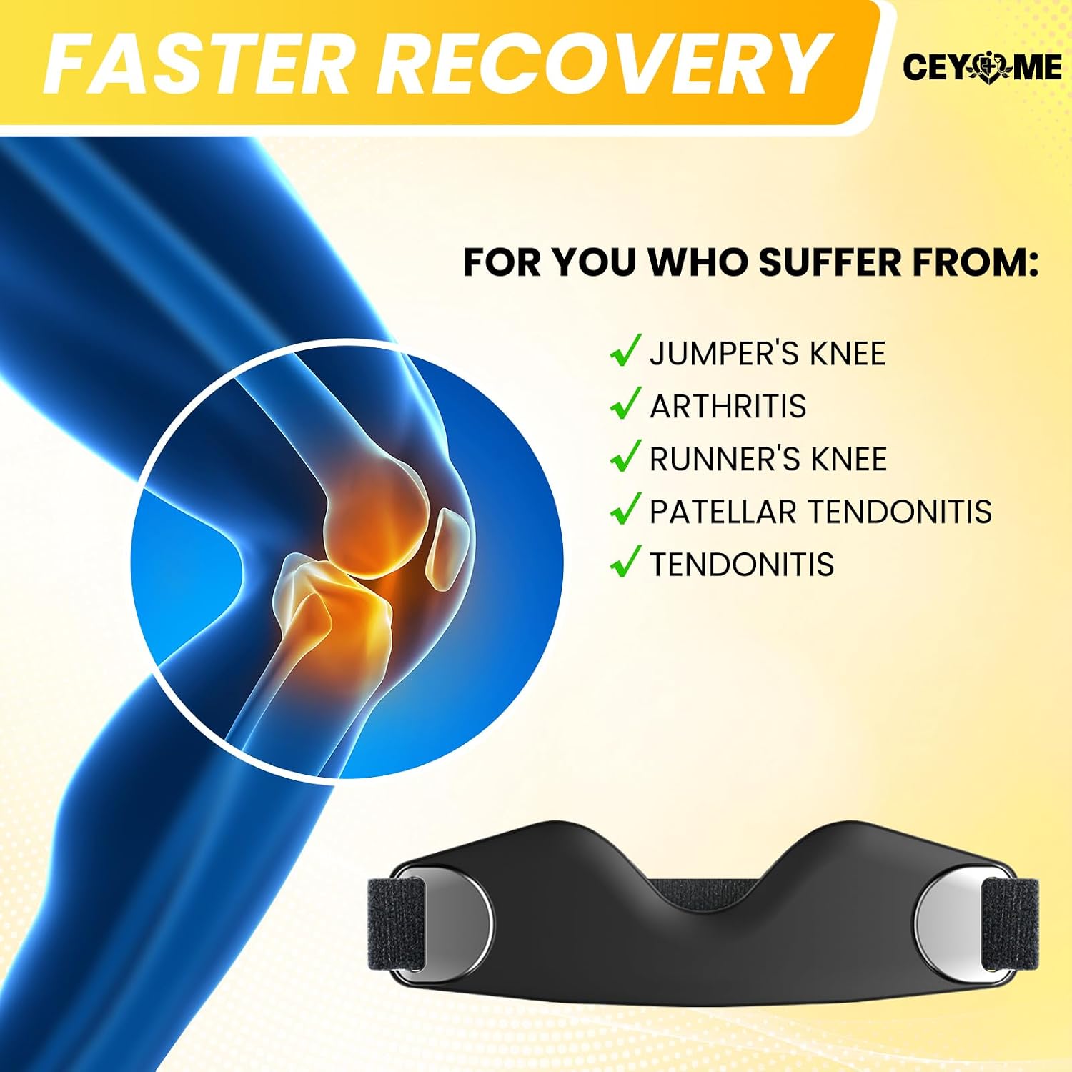 Detalle de CEYOME Silicone Patella Tendon Knee Strap – Adjustable Non-Slip Knee Brace (2 Pack) for Running, Hiking and Sports