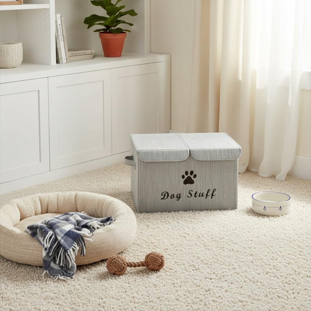 Thumbnail 3 de Morezi dog toy box basket storage with lid (bamboo grey) for home organisation