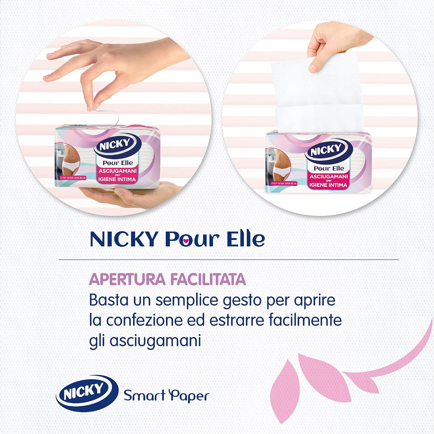 Detalle 2 de Nicky Pour Elle: asciugamani intimi monouso a 2 veli, 100 pezzi per confezione