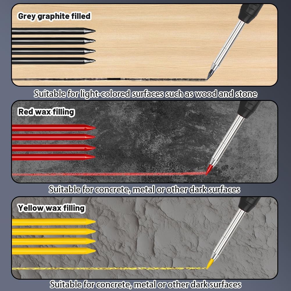 Detalle de Coffret flintronic 8 crayons de charpentier mécanique avec 26 recharges, poinçon central et outils de traçage carbure