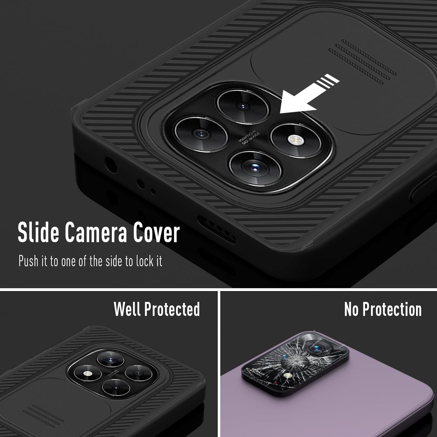 Detalle de XTCASE Coque pour Xiaomi Redmi Note 14 Pro 5G / Poco X7 5G – Étui mince avec cache objectif coulissant et protection caméra