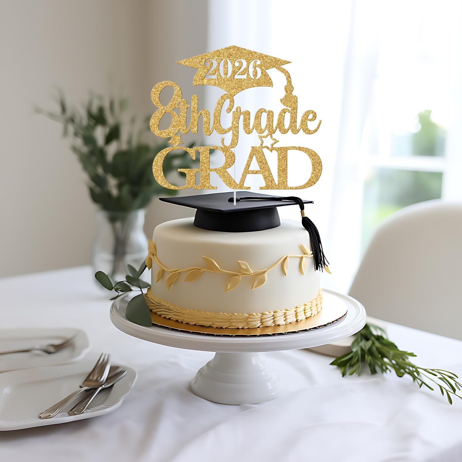 Thumbnail 2 de 8th Grade Cake Topper, Gold Glitter